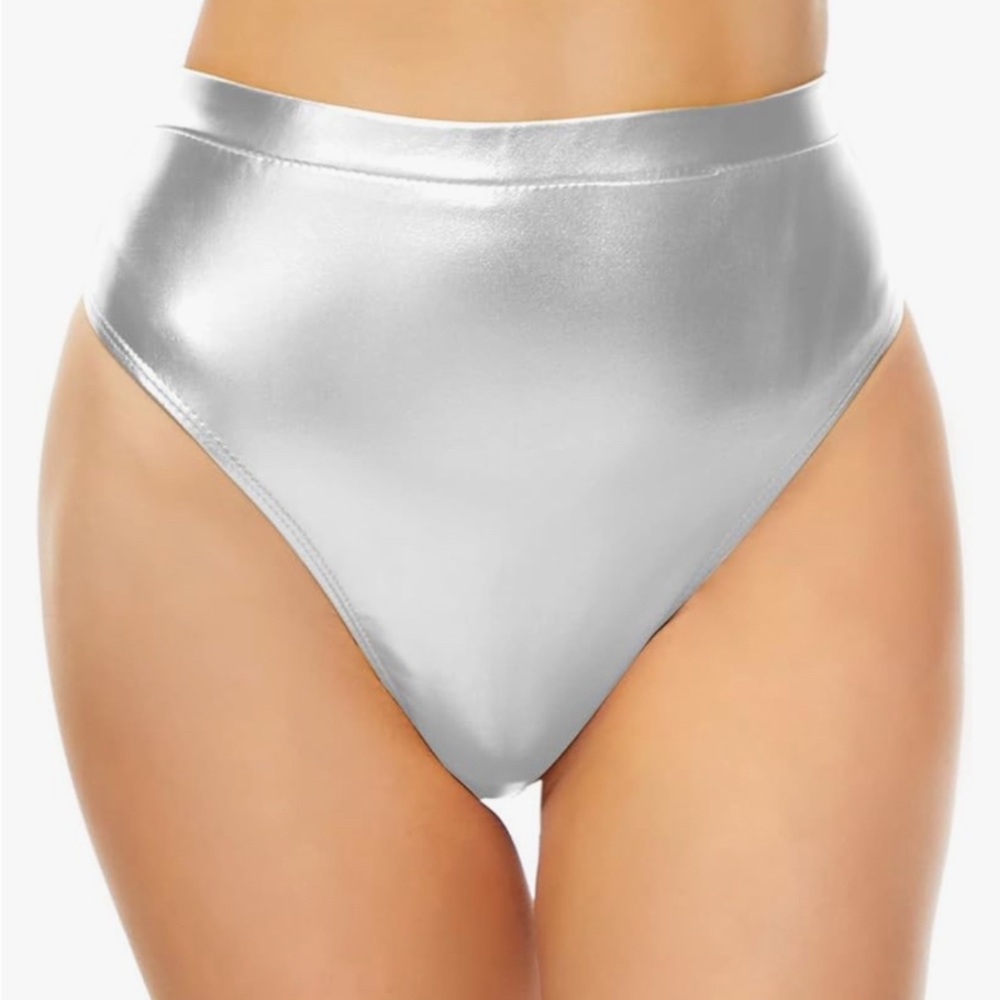 NWT Set of 2 High-Waisted Metallic Rave Booty Shorts - Red & Silver - Medium - Picture 4 of 5
